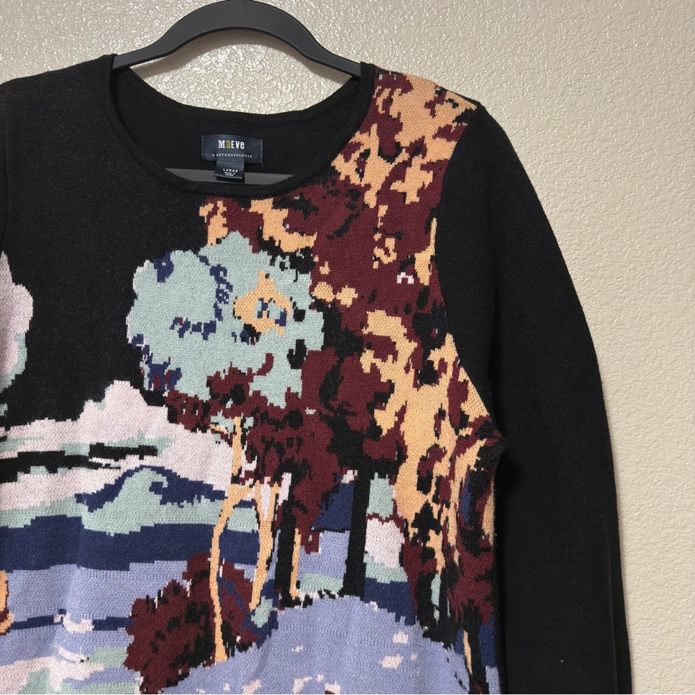 Anthropologie Maeve Multicolor Scenic Long Sleeve Mini Dress Sz L - Picture 4 of 10